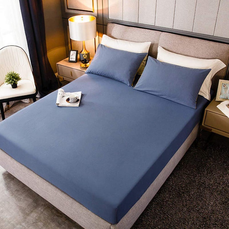 Meicotton Bedding Queen Size Premium Cotton Fitted Sheet Only - 300 Thread Count Pure Natural Cotton Fabric - 14" Deep Pocket,Breathable,Ultra Soft & Silky (Queen,Dark Blue) - Image 1
